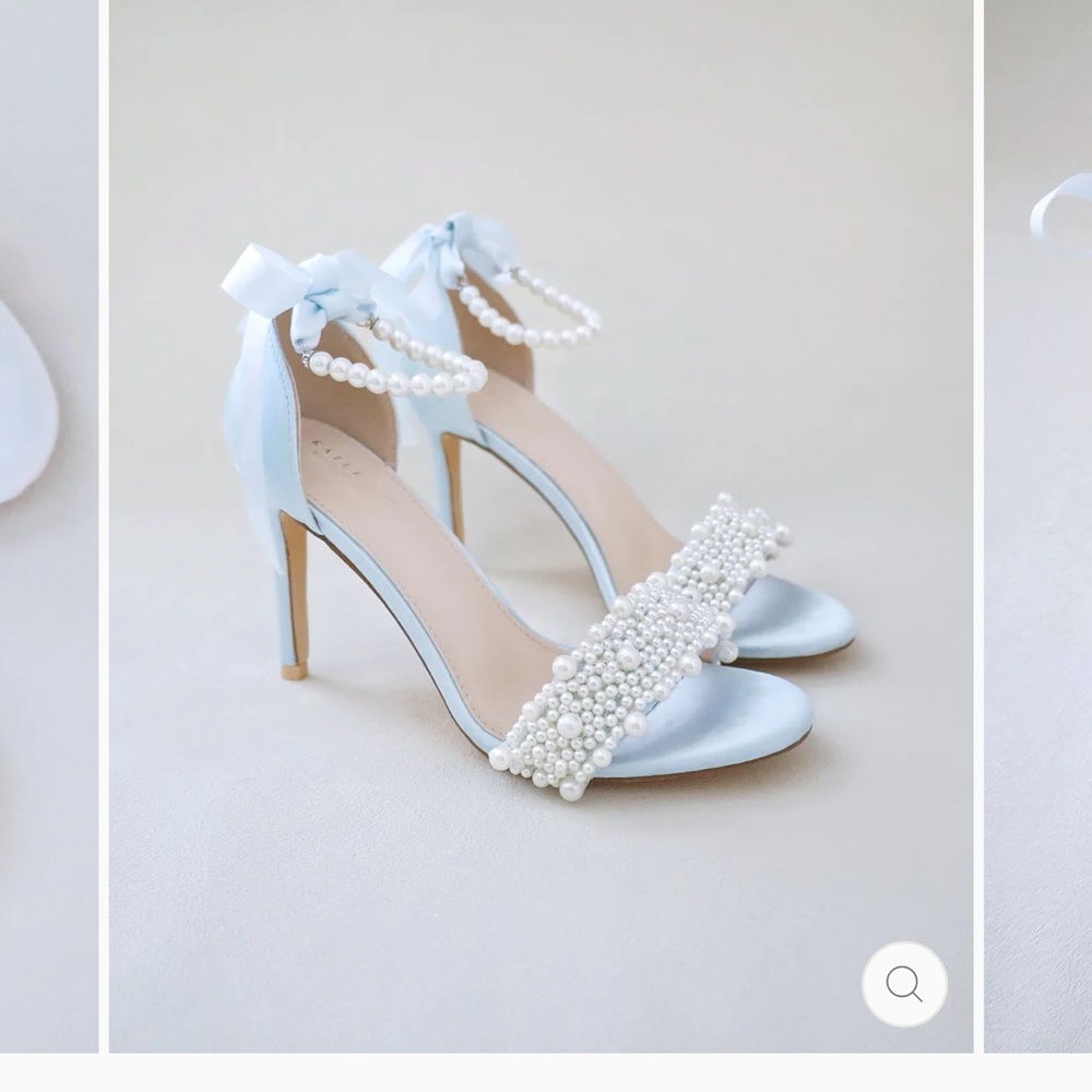 Satin & Pearl Light Blue Wedding Heels